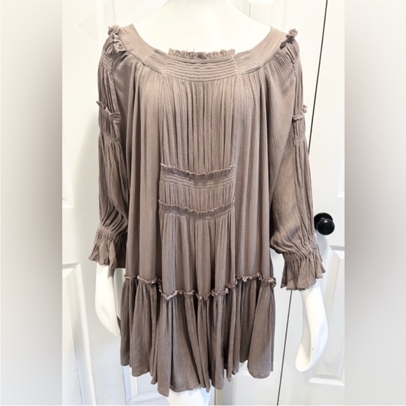 Free People Sea Ya There Mini Dress Brown Frayed Detail Flowy Oversized Size XS - Picture 12 of 16